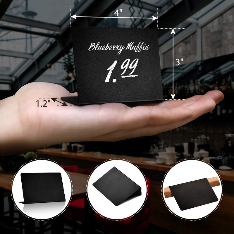 IRICUS 20 Pack Mini Chalkboard Signs for Food â€“ Small 3x4 Tabletop Labels for Buffet - Wedding - Party or Catering â€“ Reusable Plastic Black Display Stands for Chalk Board Food Tags - Image 3